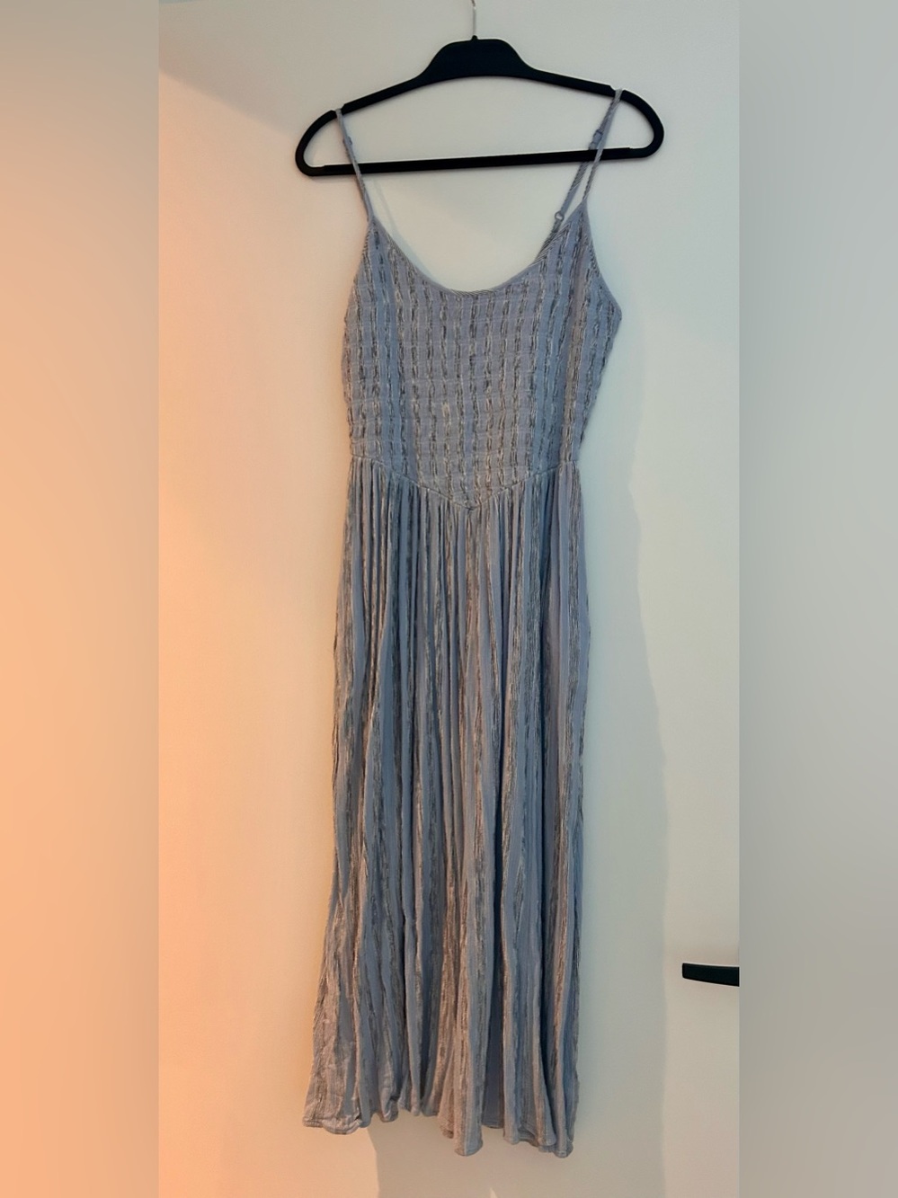 aerie Blue & White Striped Smocked Midi Dress - Picture 3 of 7